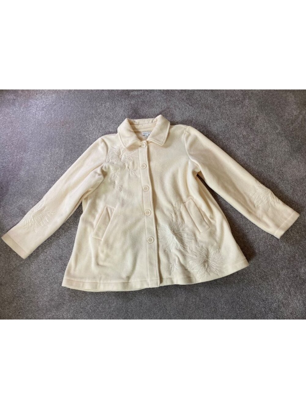 Susan Graver Cream Embroidered Button-Front Jacket Womens Coat Large